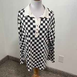 🦋 Ascot & Hart Checked Oversized Henley Shirt